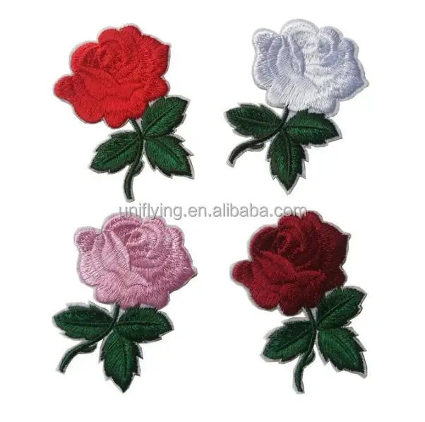 beautiful big rose computerized designer clothing polyester appliqued iron 3d flower patches embroidery