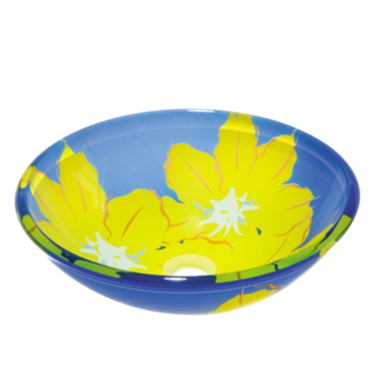 Mexican Painted Washing Colored Glass Vessel Bowl Sink Basin