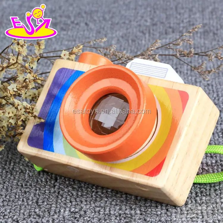 New hottest favorite colorful wooden kids toy camera with kaleidoscope W01A300