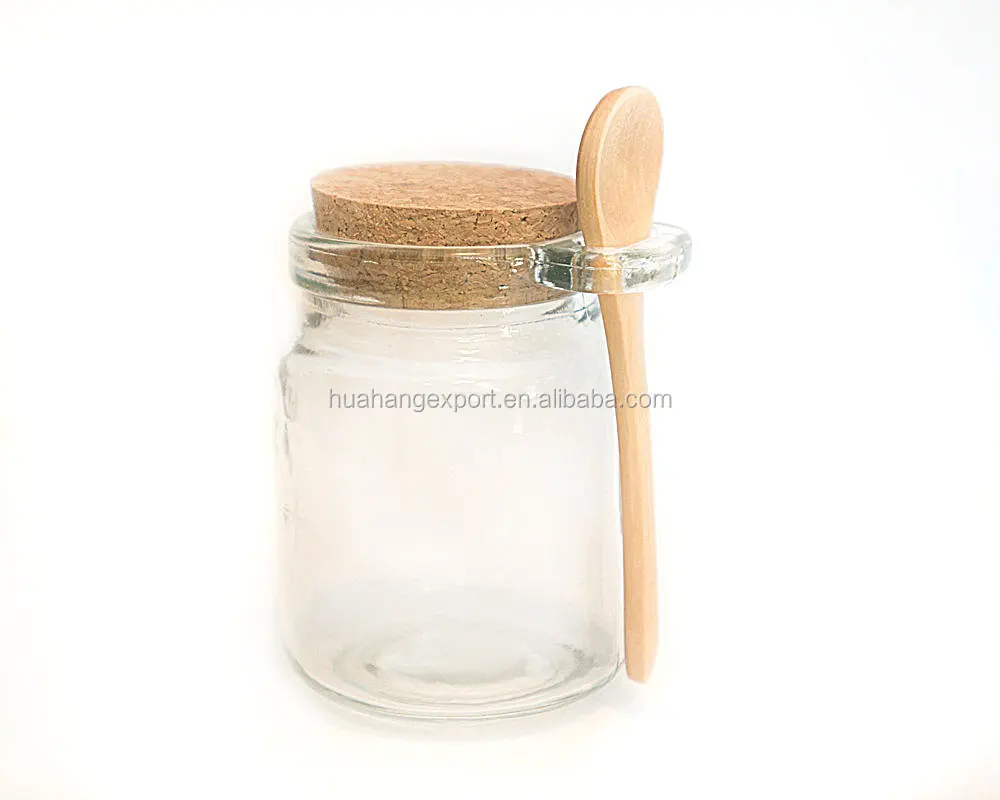 100ml 200ml small/mini glass storage jar with wooden lid and spoon spice jar
