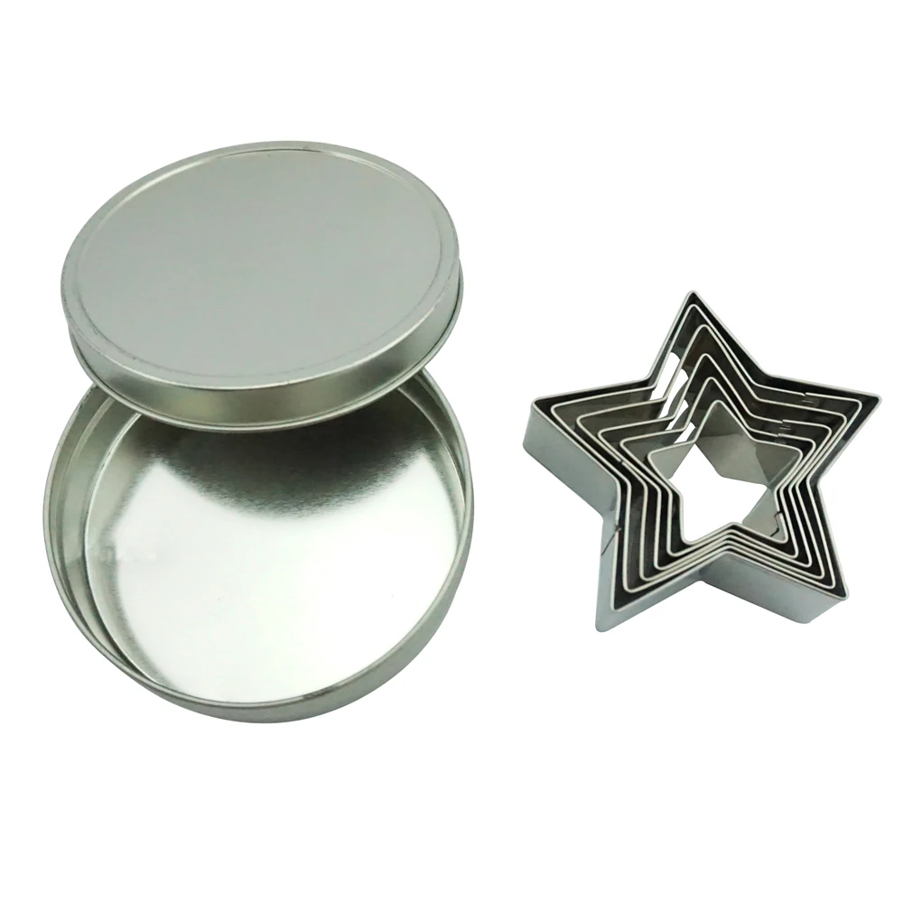 2021 customized logo 6pcs stainless steel star cookie cutter set with sliver box