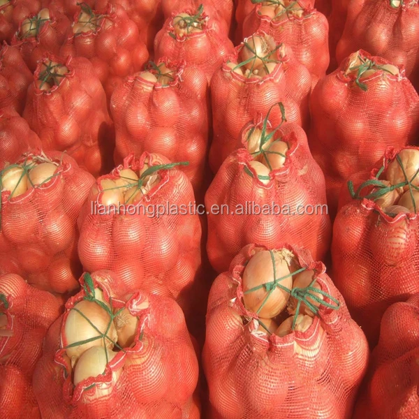 Top design cheap mesh onion bag, red color pp leno 30kg, agriculture use mesh bag with custom logo, china net bag