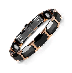 Titanium and stainless steel bracelet with gold plated Biomagnetic Power Bracelet Wholesale Trader from china