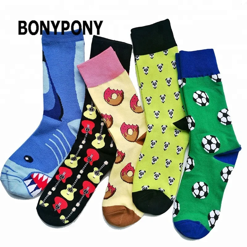 bonypony wholesale retail custom high quality cotton colorful funny funky happy style midcalf crew socks for men