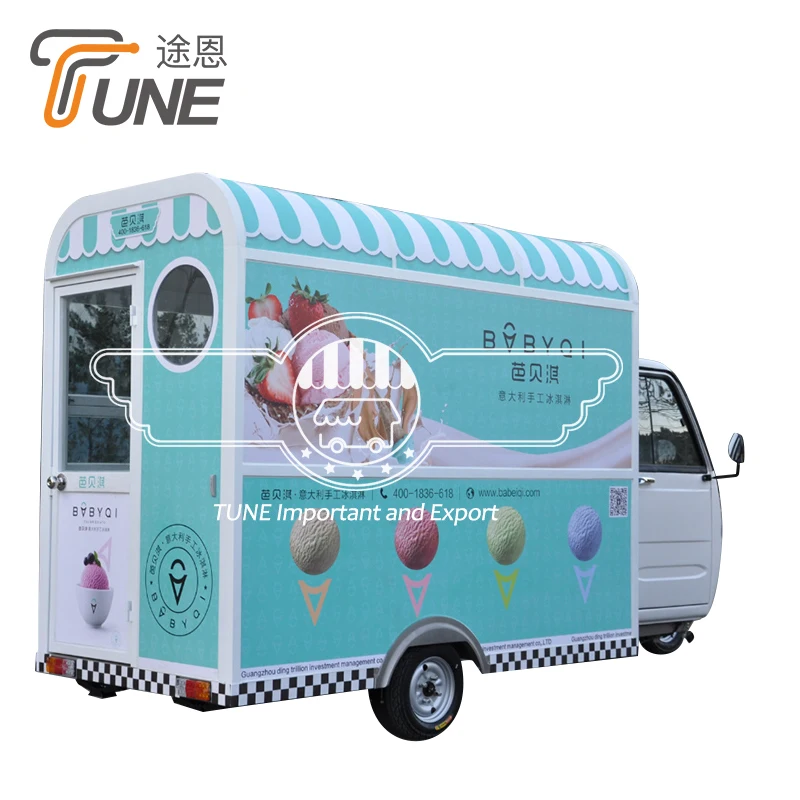 TUNE Electric Gasoline Food Tricycle 3 Wheels Mobile Food Trailer Cart for Fast Food