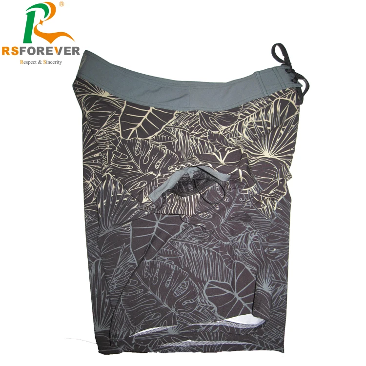 
Die Sublimation Hawaii Leaf Pattern Mens Beach Board Shorts Four Way Stretch 