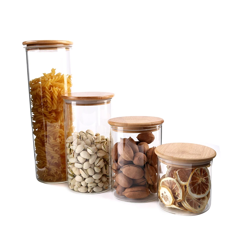 
Wholesale food grade glass storage jar pasta canister jar with bamboo lids for kitchen 