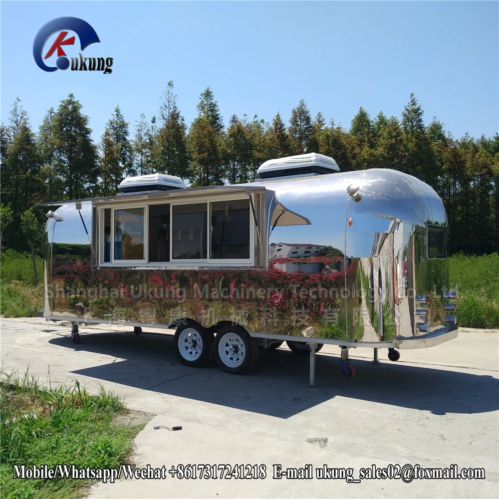 UKUNG stainless steel mobile burger truck equipped with cooking appliances, stainless steel hot dog cart