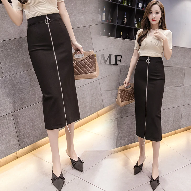 
2020 Plus Size Zipper Up Maxi Skirts Women Fashion Pencil Skirts Office Wear 