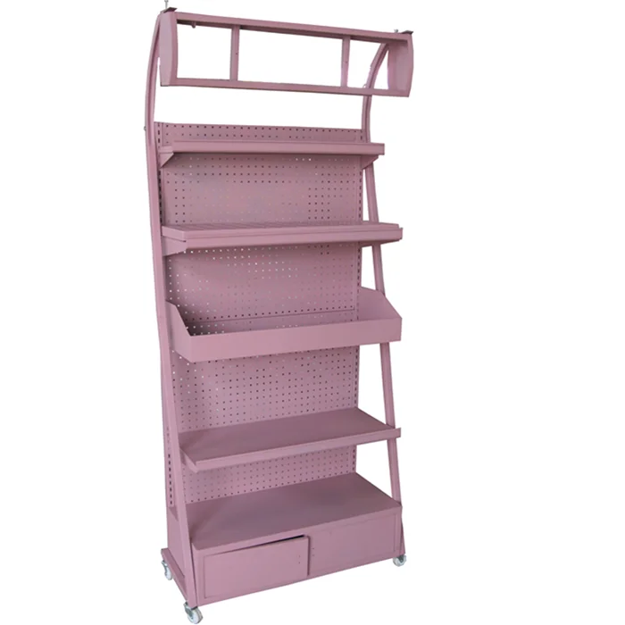 Retail Perfume Cosmetic Hair Products Floor Display Stands 4 Pcs Pink with Led Lights Huayuexing HYX-D671 Powder Coated CN;GUA