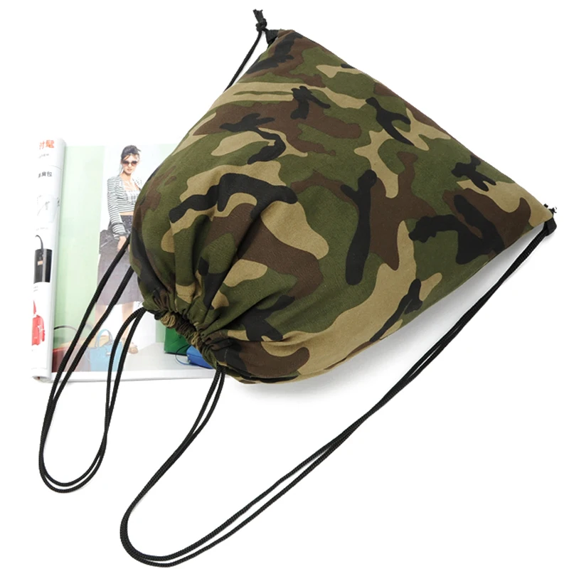Camouflage Cotton Draw String Backpack Large Custom Sublimation Logo Waterproof Canvas Dust Pouch Bag For Shoe Gift Cloth Pack
