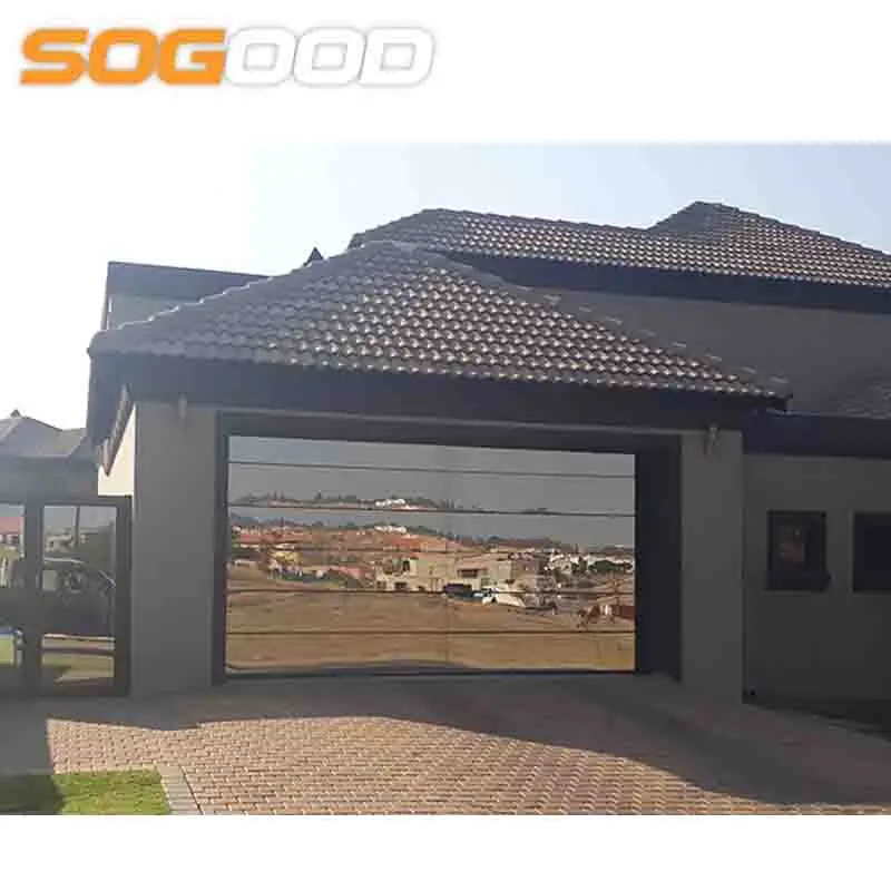 tempered mirror glass panel door frameless aluminum full view garage doors