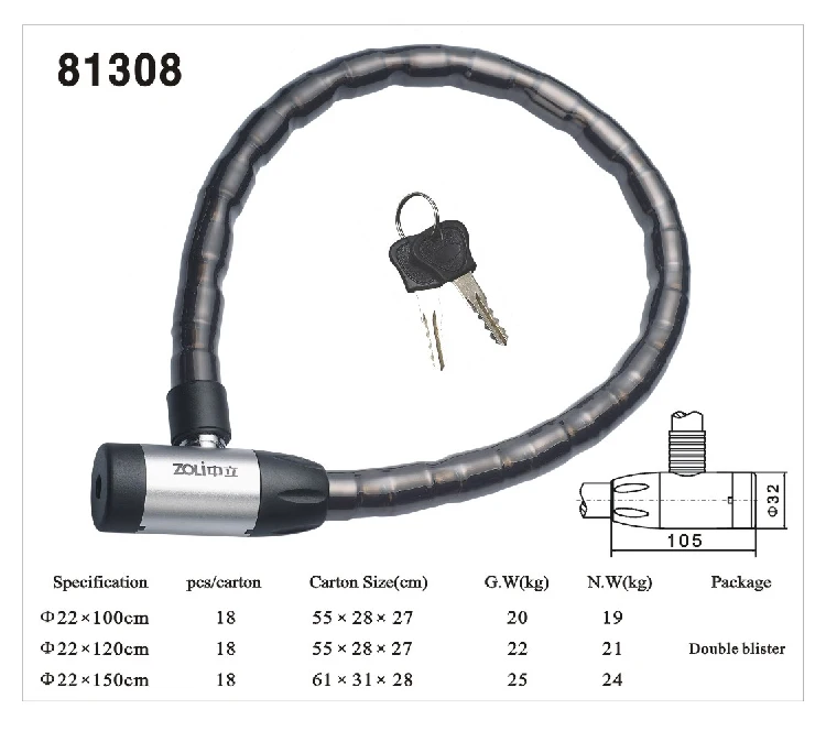 ZOLi Anti-Theft Bike Motorcycle Accessories Chain Cable Bicycle Key Bicycle Joint Lock