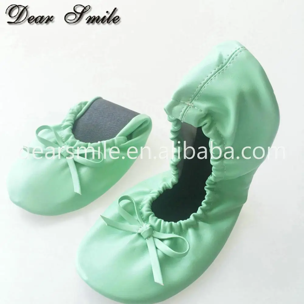 Portable Comfy Colorful Women Travel Ballet Flat Roll up Ballerina Shoes in Color Pouch