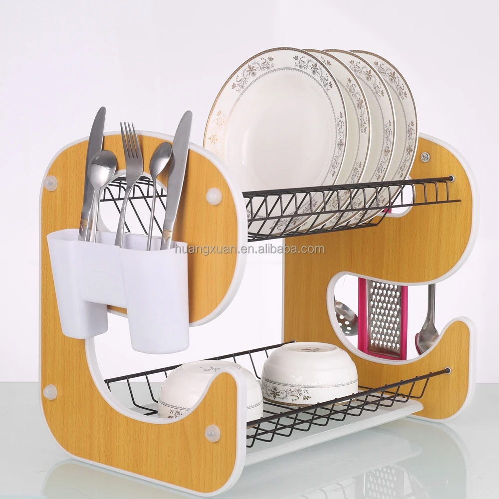 
Kitchen accessory polished two tier metal stainless steel kitchen dish rack wooden dish rack 