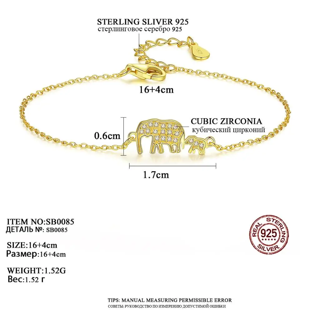 CZCITY Luxury 925 Sterling Silver Elephant Pendant Bracelets Gift for Mother&Daughter Lovely Jewelry