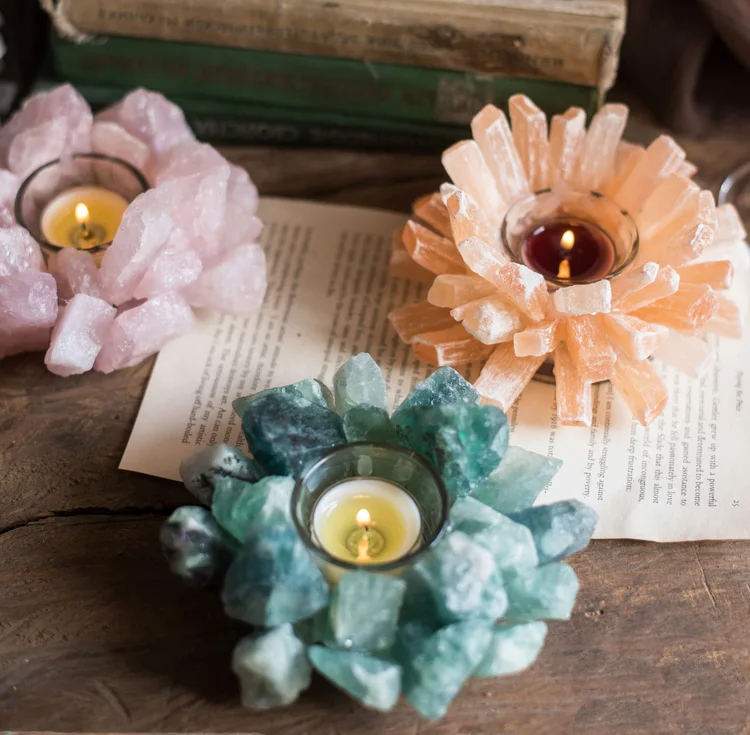 Оптовая цена, подсвечник из натурального розового кварца для украшения дома