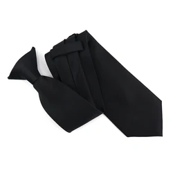 Easy Neck Tie Pretied Formal Polyester Satin Men Police and Security Wholesale Solid Color Tuxedo Black Clip On Ties