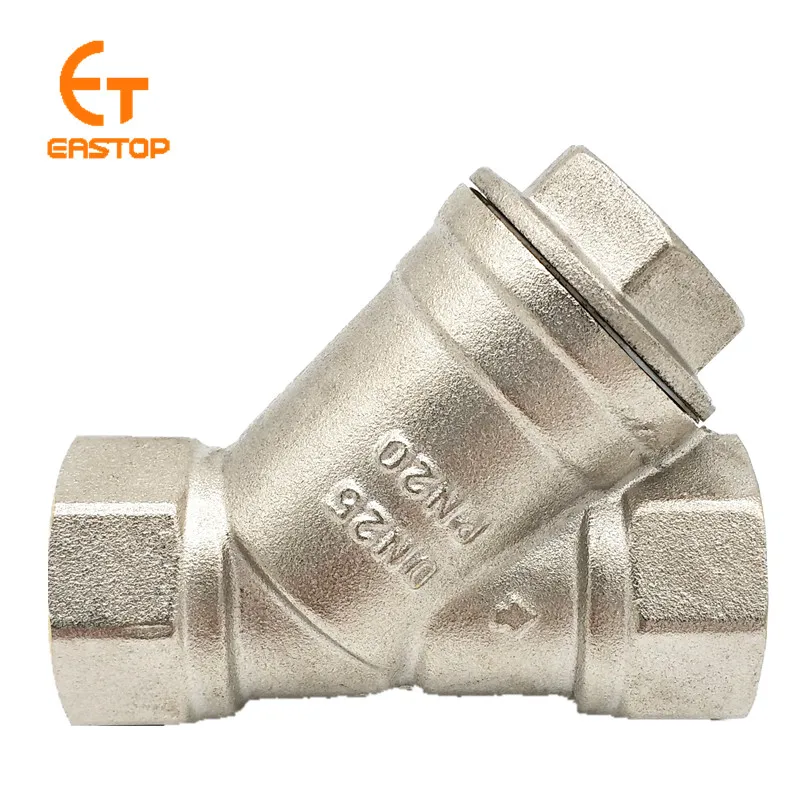 Латунный пружинный никелированный обратный клапан Y-типа, латунный фильтр