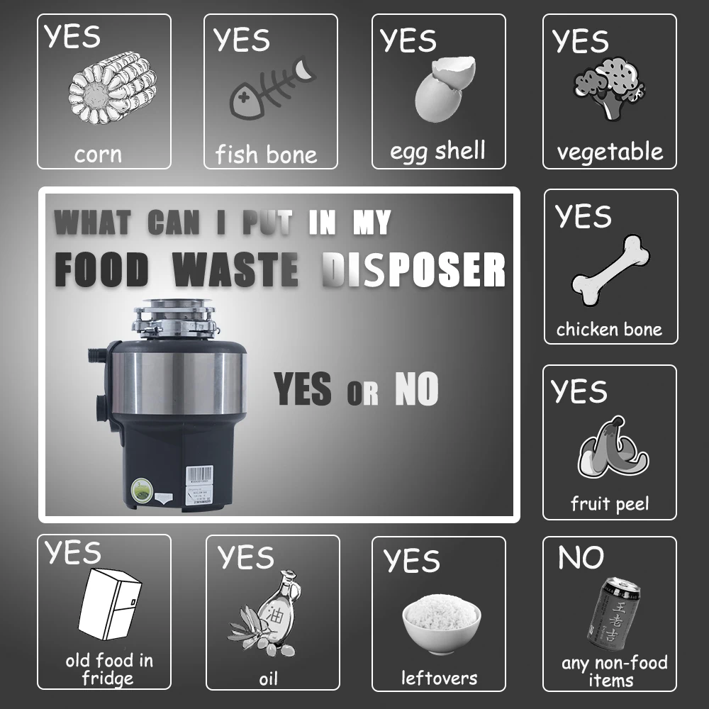 OEM ODM kitchen food waste disposers 1/2HP ac motor food disposal grinder for household