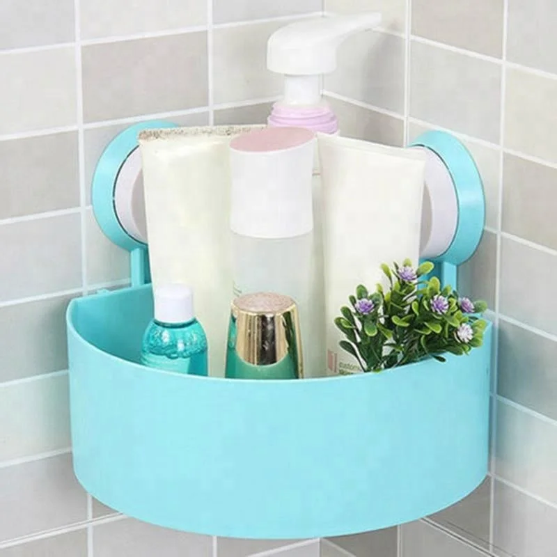 Factory Wholesale Bathroom Wall Mounted Shampoo Soap Basket Plastic Corner Suction Shower Caddy Shelf