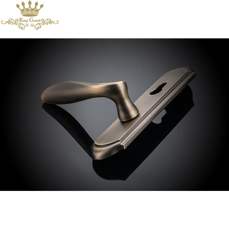 Security wooden door handle with plate lock set cheap lock set door lever handle sets bronze curved handle for mute