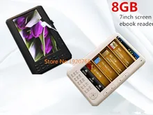 Free shipping Qinkar 7inch screen ebook reader 8GB PDF e book mp3 video Recording TF Card slot Calendar Multi-Language ereader