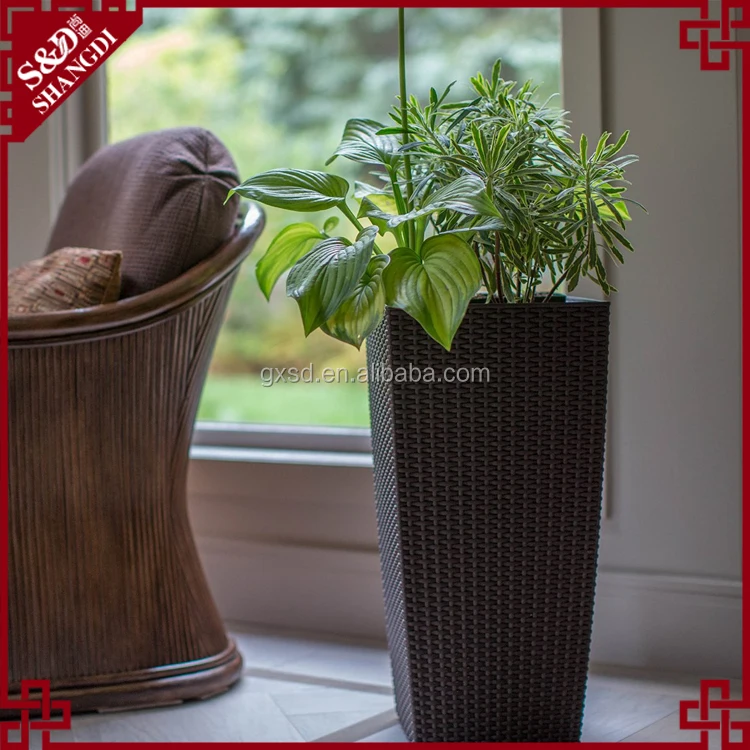 S&D All weather outdoor black rattan planter hight qantity hand made water proof plastic durable concrete flower pot molds