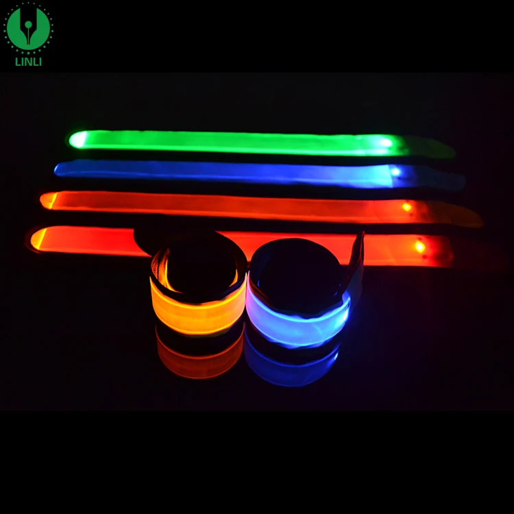 Customized Logo Promotional LED Reflective Wristband Led Reflective Slap Bands Flashing LED Armband