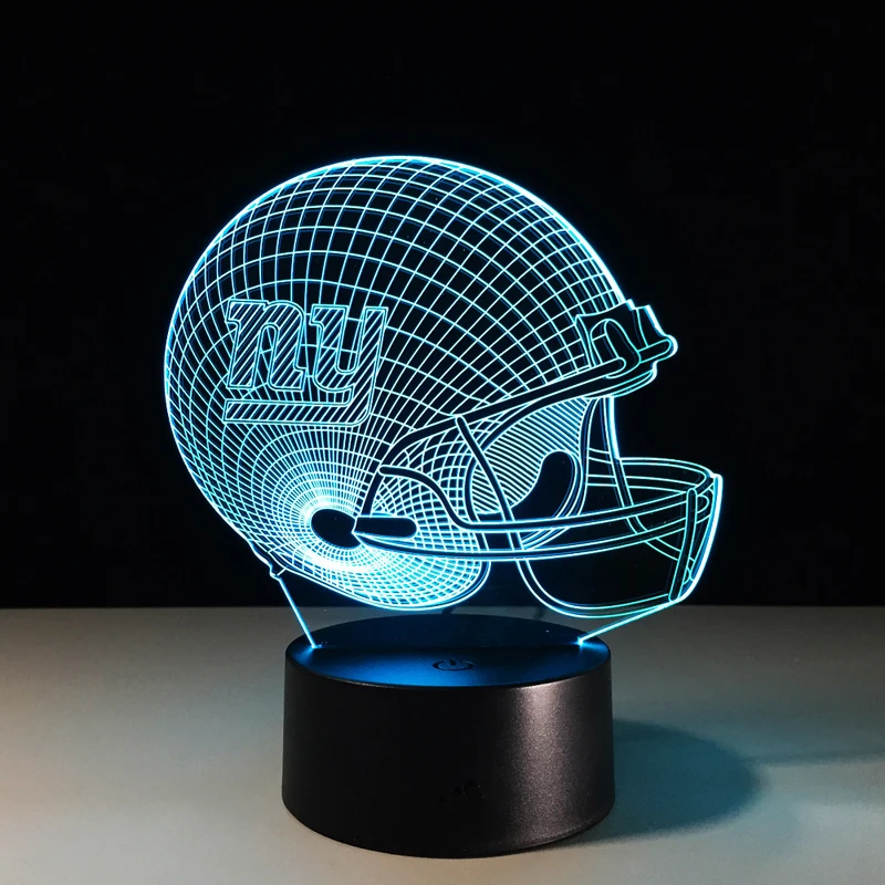 NY New York Giants Team Logo 3D Lights Football Helmet Table Desk Lamp Colorful Acrylic USB LED Night Light Child Christmas Gift