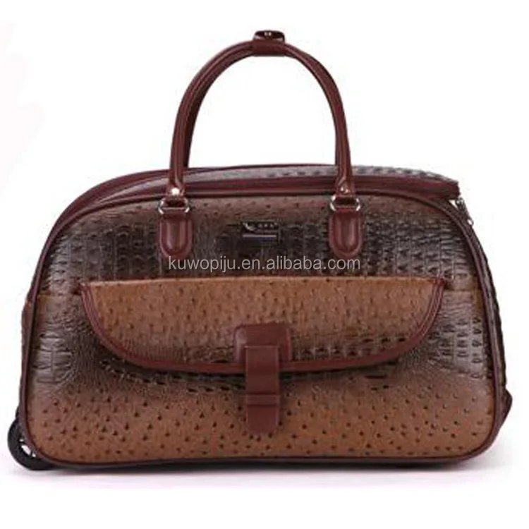 brown leather Hand Luggage Holdall wheeled Trolley Weekend Bag