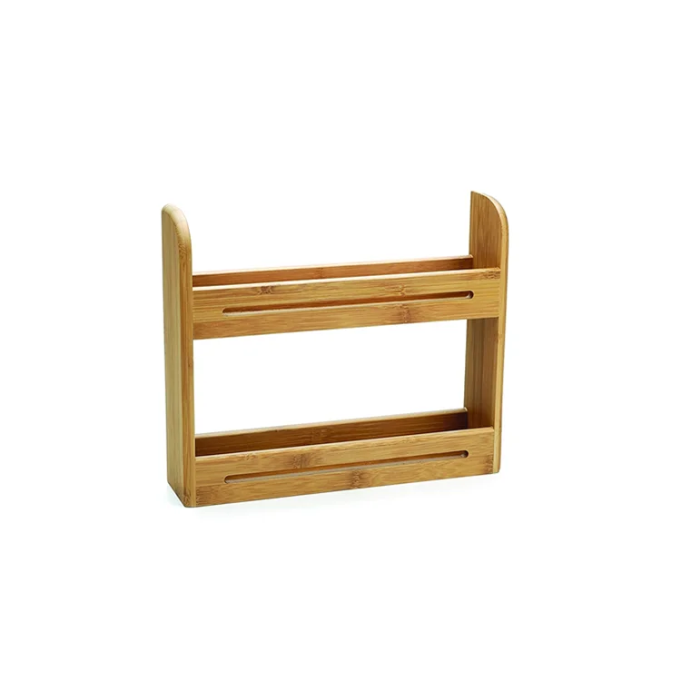 Top Selling Bamboo Wall Mounted Spice Rack Seasoning Stackable Organizer 2 Tier Healthy Waterproof