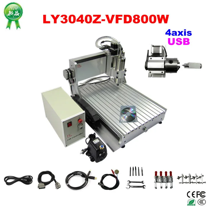 Router CNC Engraver/Engraving Drilling and Milling Machine LY CNC 3040Z-VFD800W USB 4 Axis