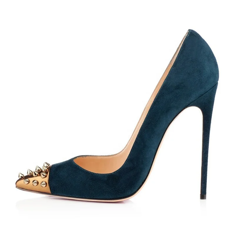 2022 New Arrival Rivets Pointed Toe Stiletto High Heels Plus Size 46 Pencil Heels Office Lady Dress Shoes Woman
