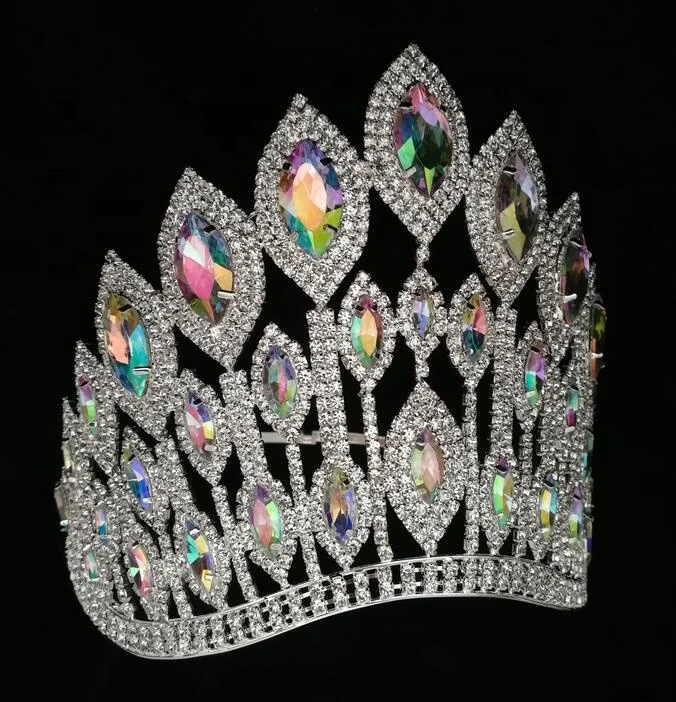 4 Inch AB Stone Tiara Curve Bottom Half Round Adjustable Band Pageant Crown For Queen