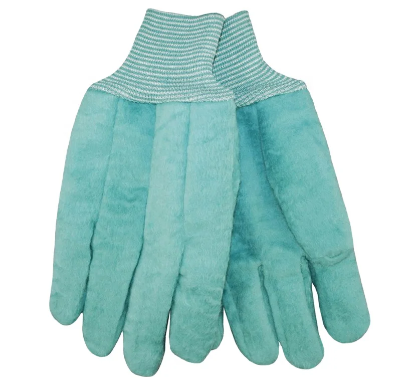 Oil And gas Industrial Cotton Fleece Brushed Armour Impact Resistant back Green King Safety Worker Gloves with Knit Wrist