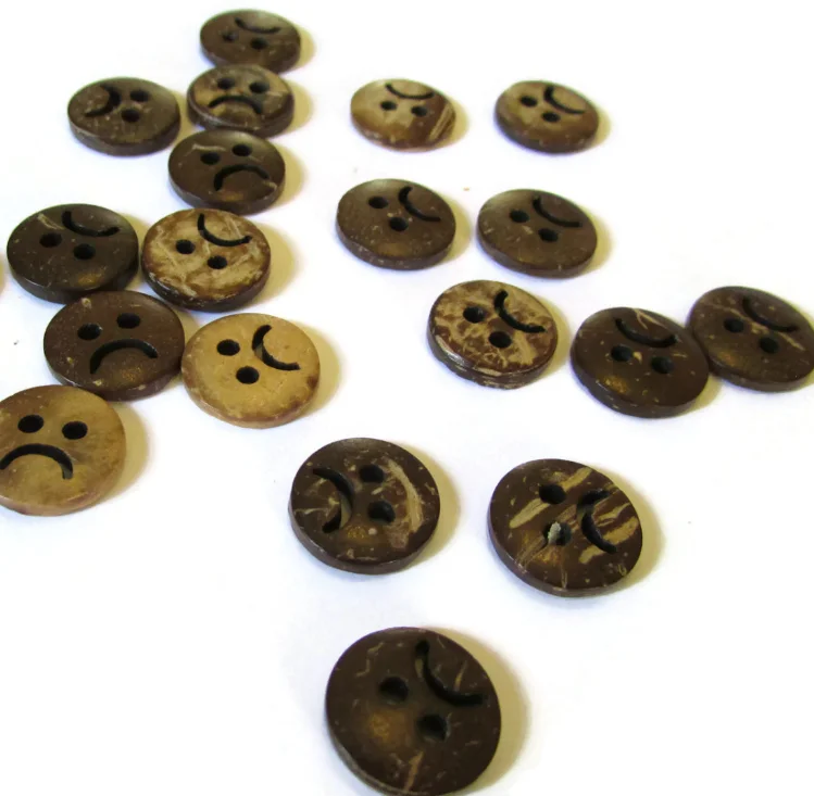 Stand Type Coconut Shell Buttons with Brown Happy Sad Face Design