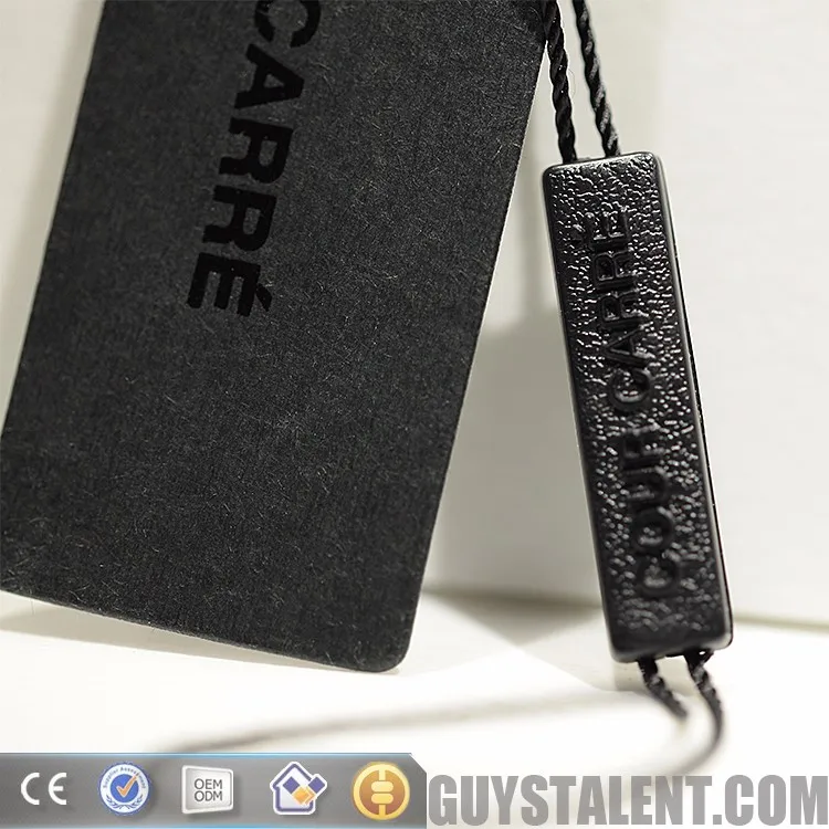 Custom unique design Embossed logo Garment hangtag plastic nylon loop colorful lock seal clothing swing tags string