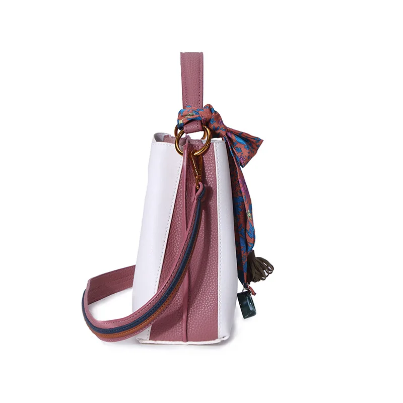 
Elegant new color contrast bucket bags for women 2019 with metal square lock ladies handbags Tote with decoration 