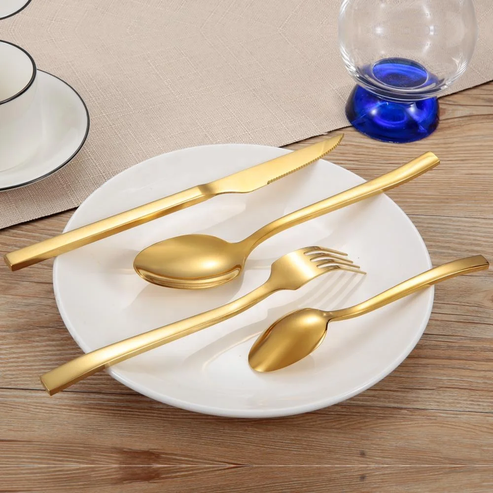 daoqi wholesale stainless steel gold plated fork and knife 24pcs cutlery set