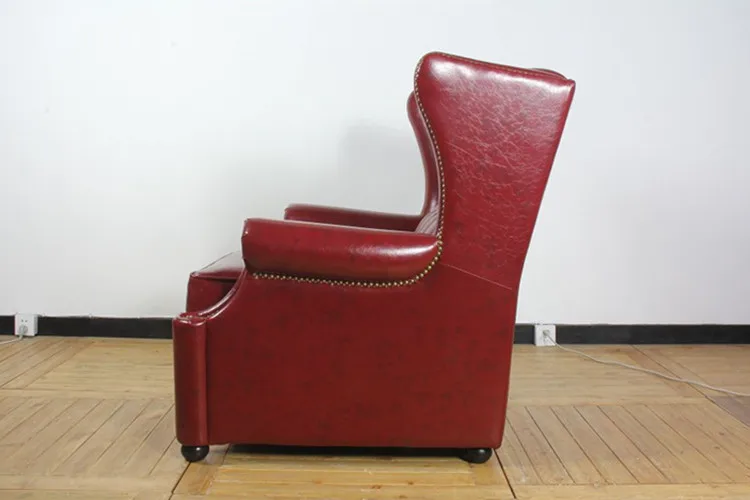 Antique French Modern Style High Back Button Tufted Wing Accent Chair,Antique Wooden Wing Back Chairs,Red Sofa Chair