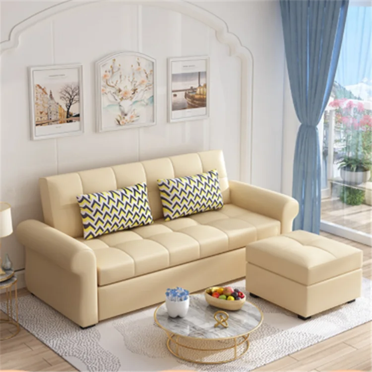 Home living room funiture sleeper couch full grain white recliner cum set leather sofa bed