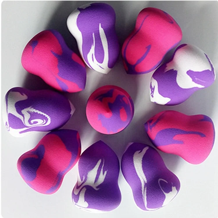 Private Label Soft Pink and White Marble Water Drop Beauty Sponge Blender 1 Sided Cut Mixing Color Makeup Blending Sponge
