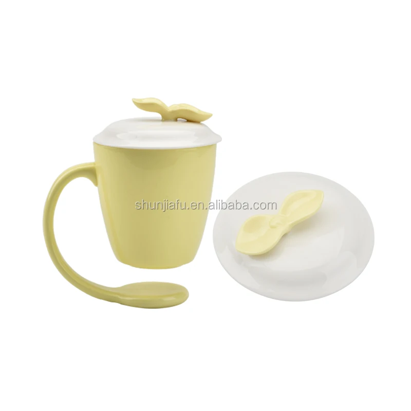 Yellow Color Home Decoration Custom Suspending mugs Floating Ceramic Coffee Mug With Handle and Lid