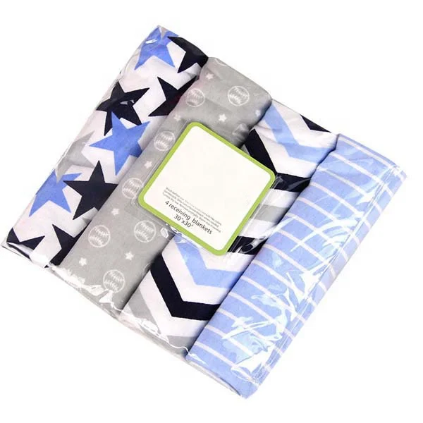76*76cm 100% cotton 4 pack flannel receiving blanket for baby
