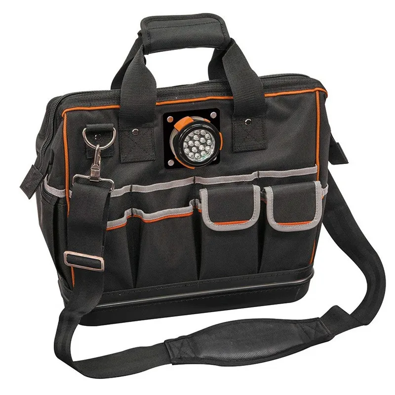 Tool Bag with Padded Shoulder Strap and Handles Has Lighted Tool Storage with 31 Pockets Klein Tools 55431