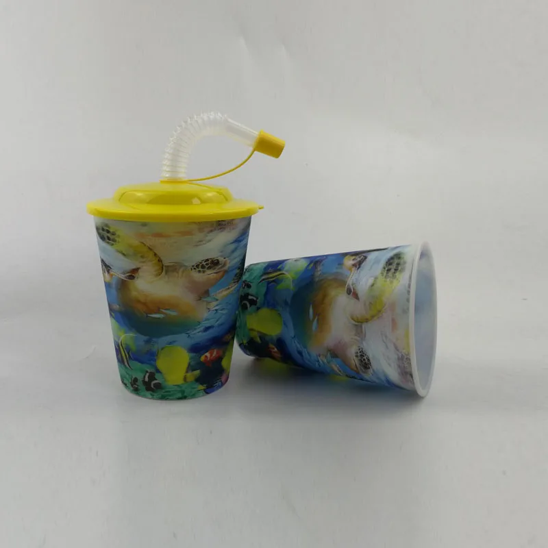 bpa free 400ml cup Promotion PP 3D Lenticular Plastic Straw Cup With Lid