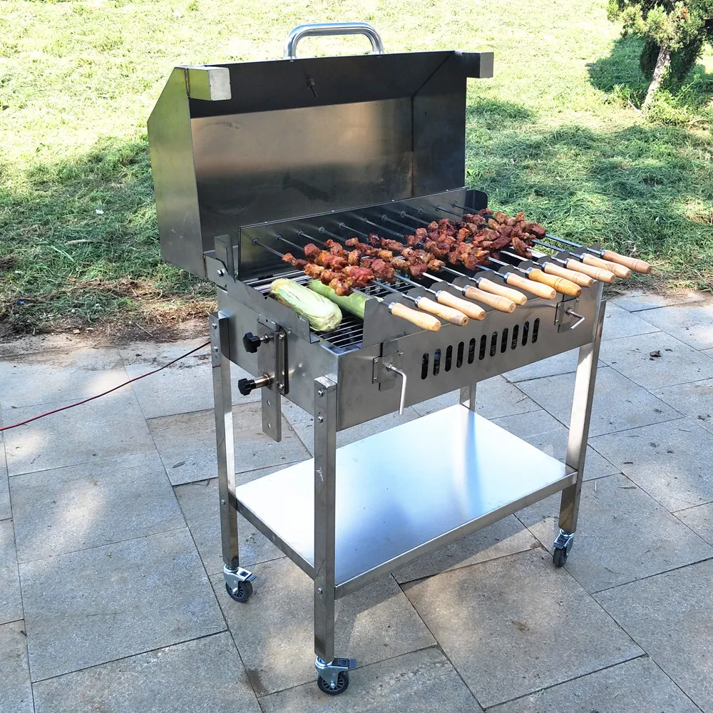 Portable kebab charcoal grills rotating bbq skewer cyprus grill rotisserie with lid