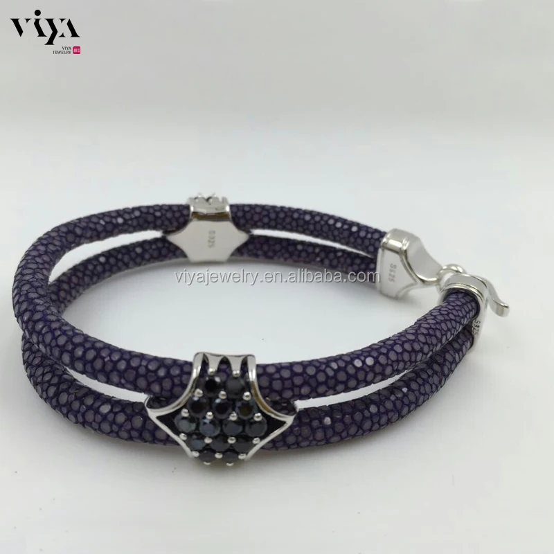 2016 Classic Black Leather Stingray Cord Bracelet Men Cuff Bangle Wristband