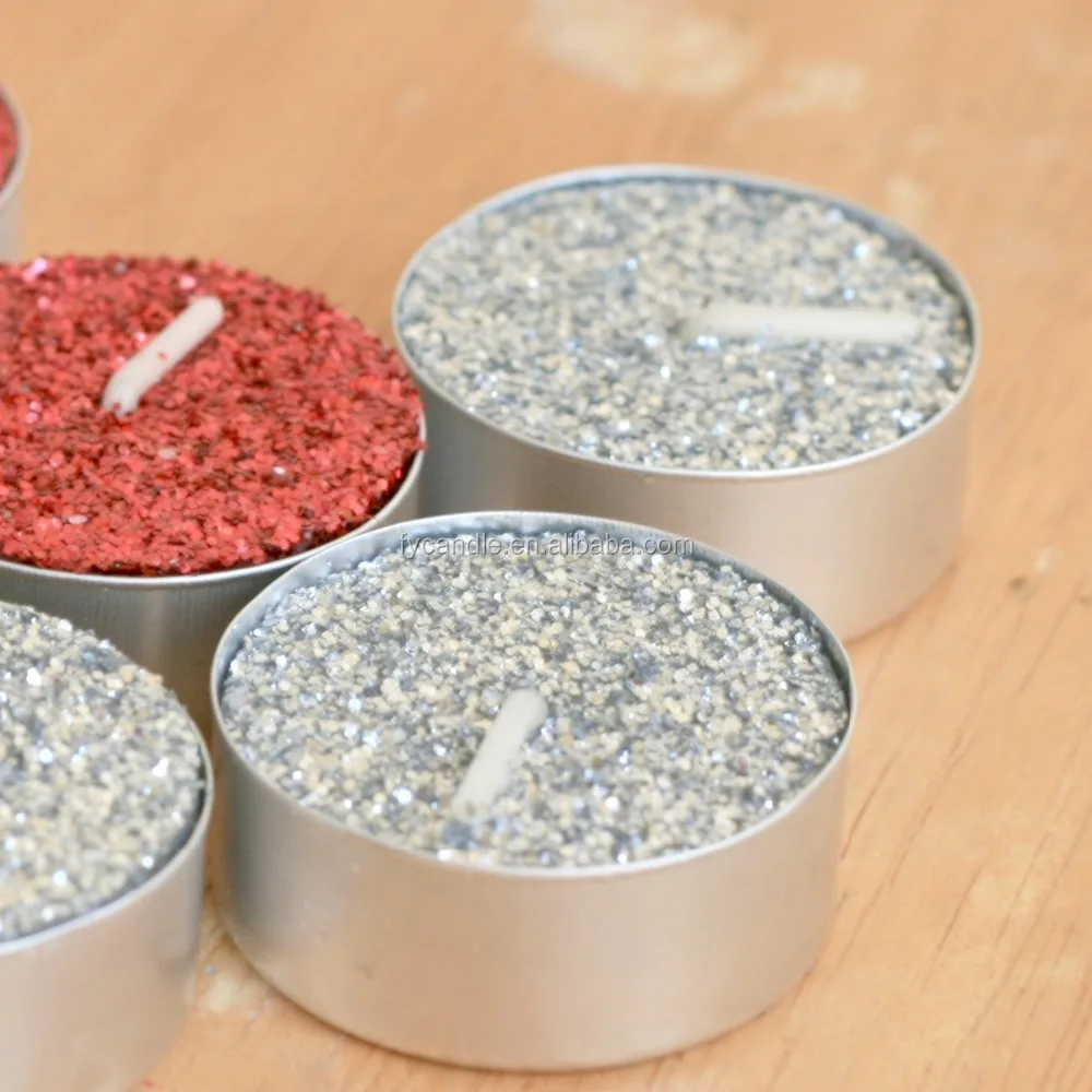 wholesale decorative unscented wax glitter tea light candle